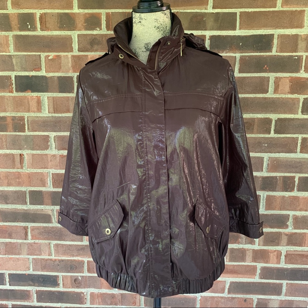 Like new Chico’s brown shine jacket with hood